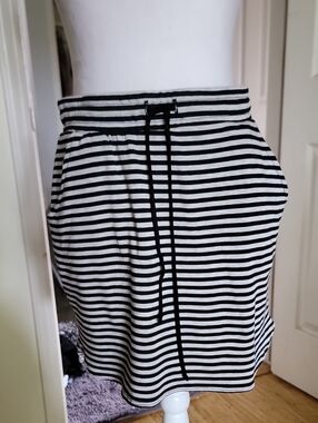 ReneeC. Striped Black and White Drawstring Skirt